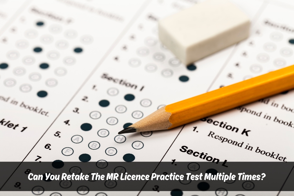 Close-up of a standardized multiple-choice test sheet with pencil and eraser, highlighting preparation for the MR licence practice test.