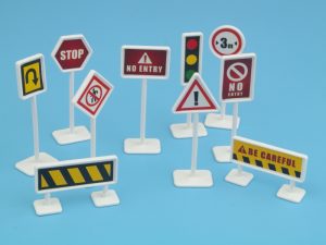 A collection of road signs for an hc licence practice test.