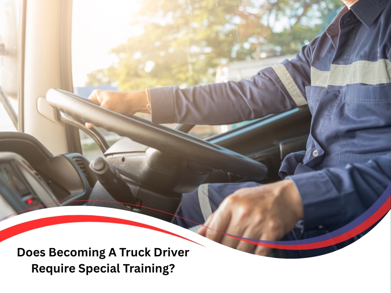 Becoming a truck driver requires proper training, shown by a driver operating a large vehicle professionally.
