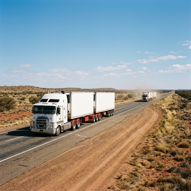 B-double truck and road train on an Australian highway